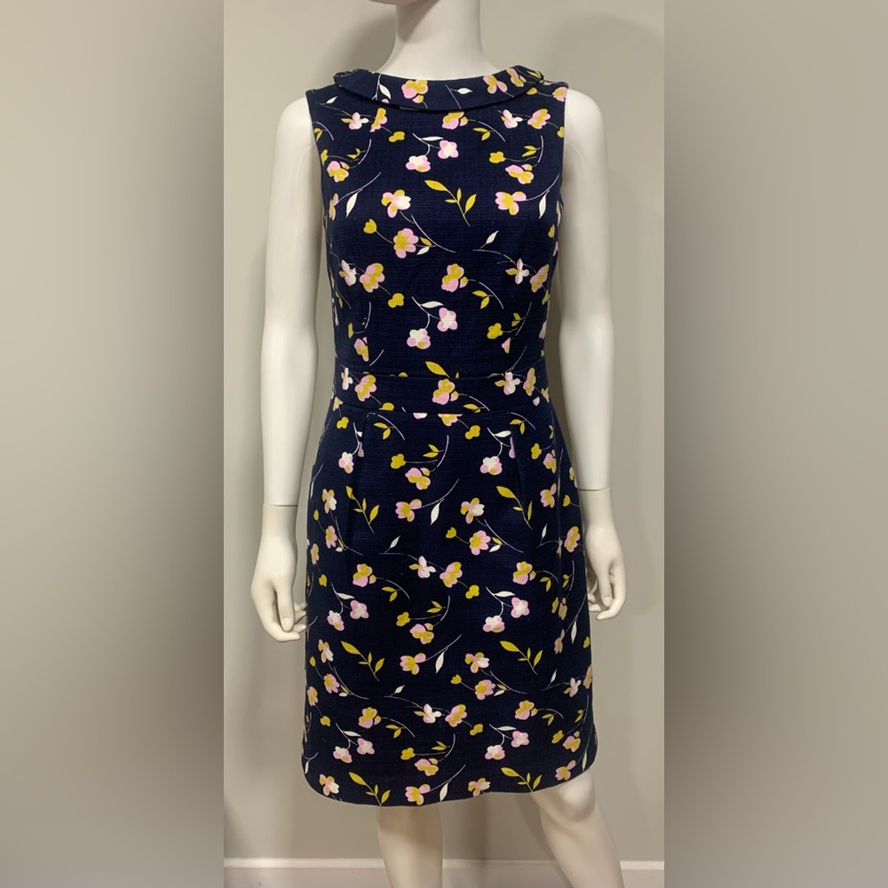 Boden Martha Navy Floral Sheath Dress Sleeveless Cotton Lined Womens US 4 Collar